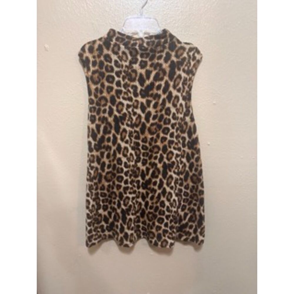 Leopard Print Sleeveless Mock Neck Top Animal Print Tank Blouse Size Medium